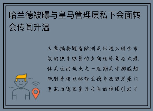 哈兰德被曝与皇马管理层私下会面转会传闻升温 哈兰德被曝与皇马管理层私下会面转会传闻升温