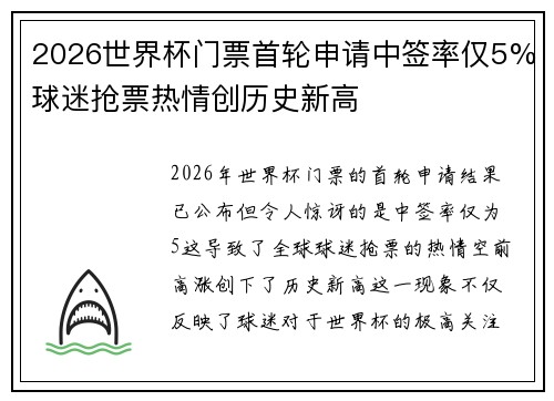 2026世界杯门票首轮申请中签率仅5%球迷抢票热情创历史新高 2026世界杯门票首轮申请中签率仅5%球迷抢票热情创历史新高